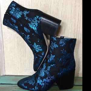 Anthropologie Metallic Brocade Fabric Zip Boots
